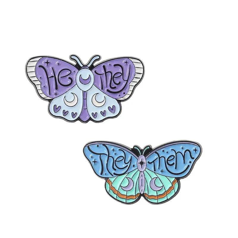Pronoun Butterfly Enamel Pins