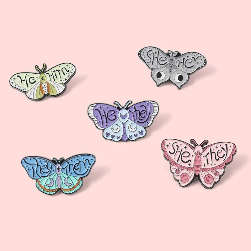 Pronoun Butterfly Enamel Pins