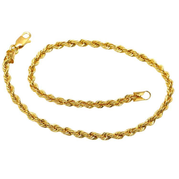 Real Gold Solid Thick Rope Chain Anklet 4 MM 2603 (25 C.M) A1326