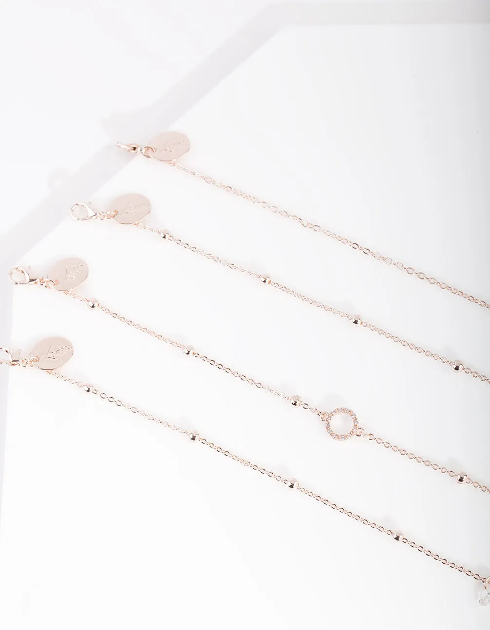 Rose Gold Cubic Zirconia Circle Bracelet & Anklet 4-Pack