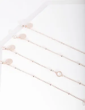 Rose Gold Cubic Zirconia Circle Bracelet & Anklet 4-Pack