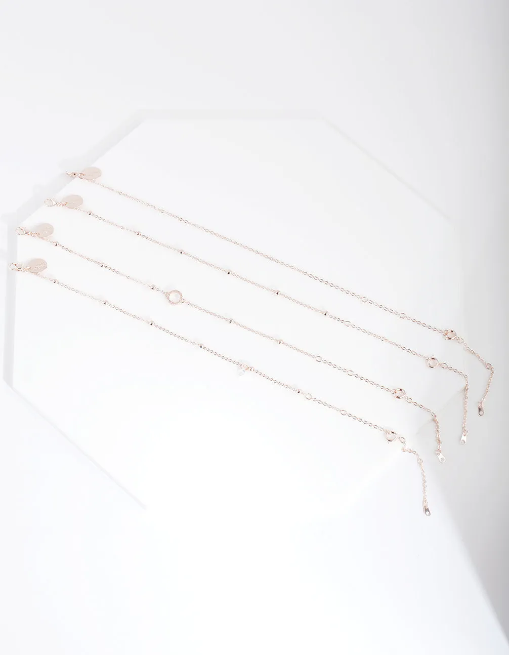 Rose Gold Cubic Zirconia Circle Bracelet & Anklet 4-Pack