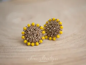 Royal Dark Yellow & Gold Stone Stud Earrings