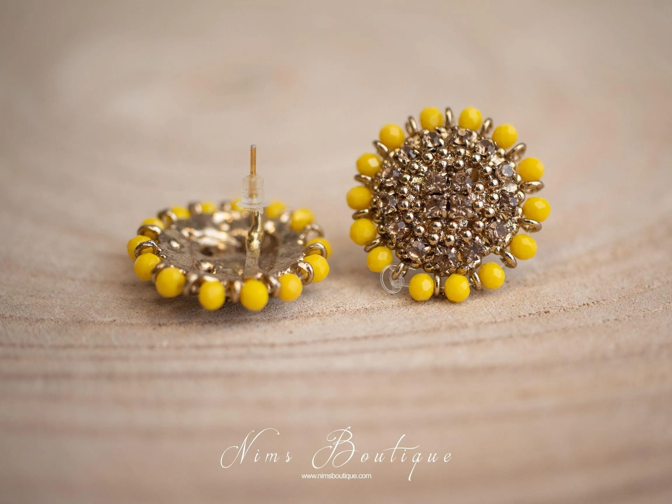 Royal Dark Yellow & Gold Stone Stud Earrings