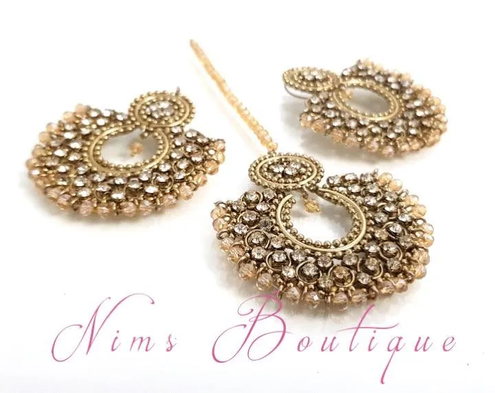 Royal Gold & Clear Stone Chand Tikka Set (6cm)