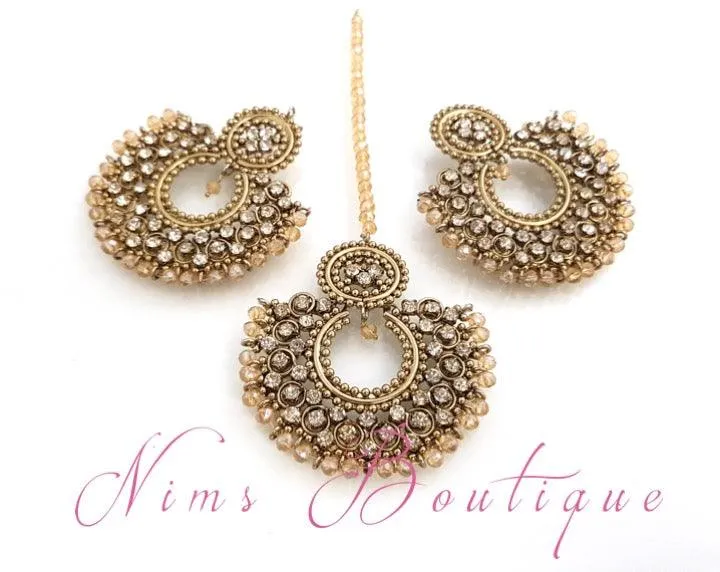 Royal Gold & Clear Stone Chand Tikka Set (6cm)