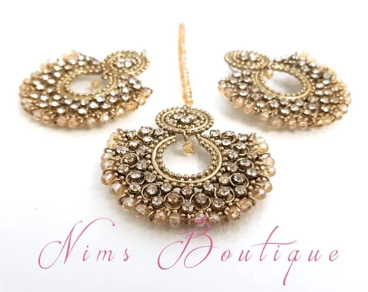 Royal Gold & Clear Stone Chand Tikka Set (6cm)