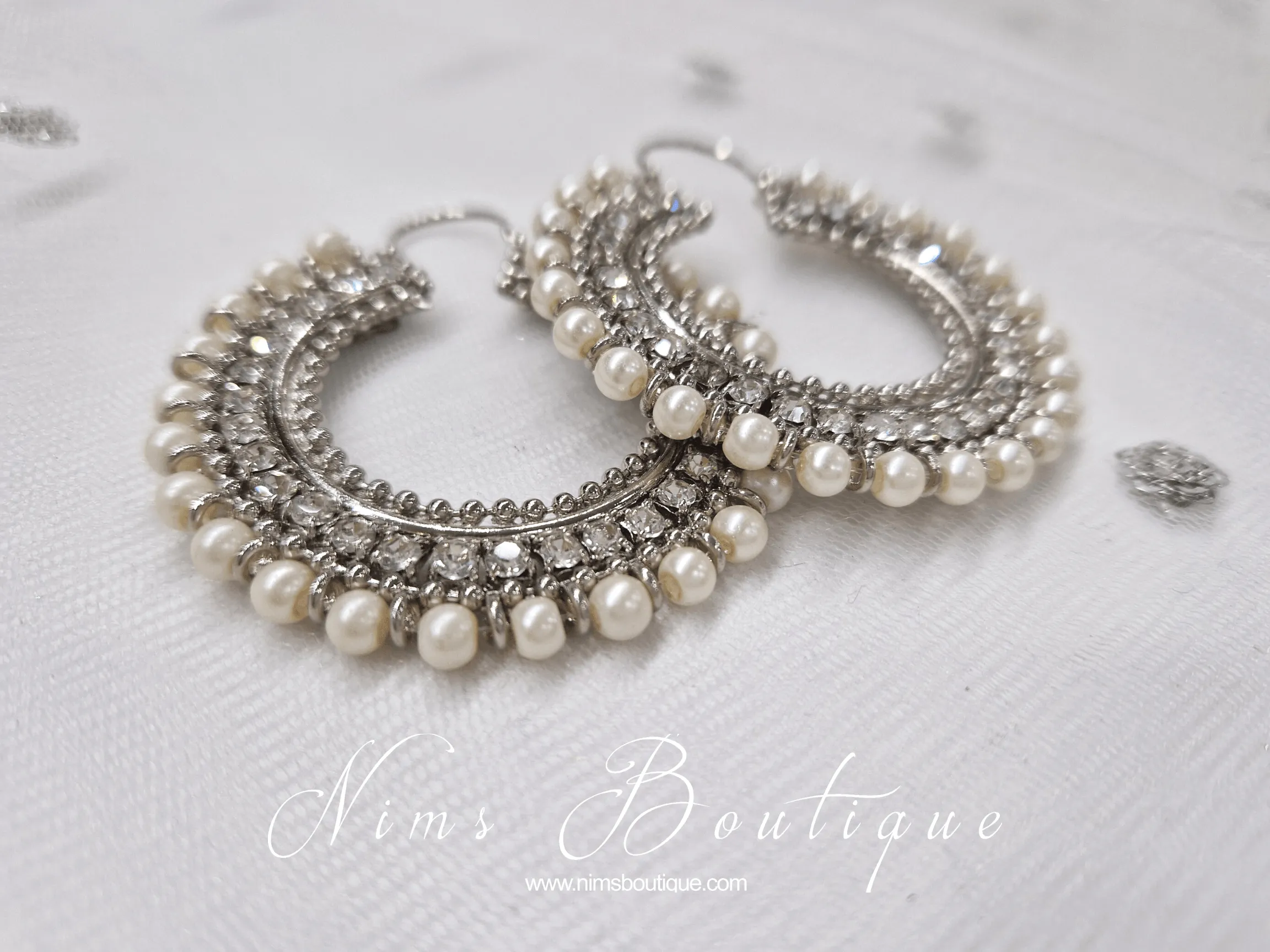 Royal Silver Chand Bali Earrings with Pearl