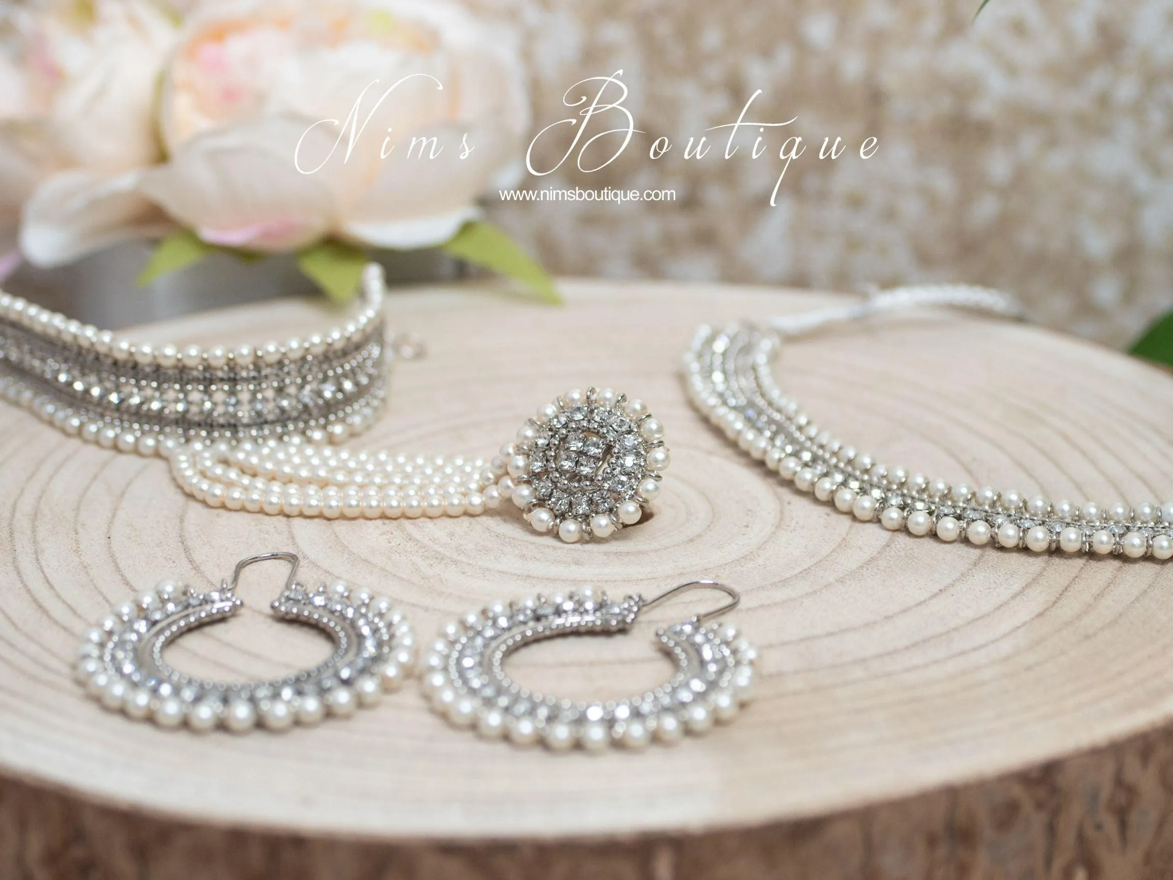 Royal Silver Chand Bali Earrings with Pearl