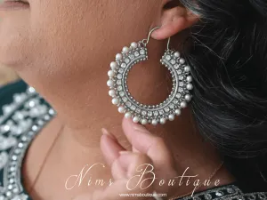 Royal Silver Chand Bali Earrings with Pearl