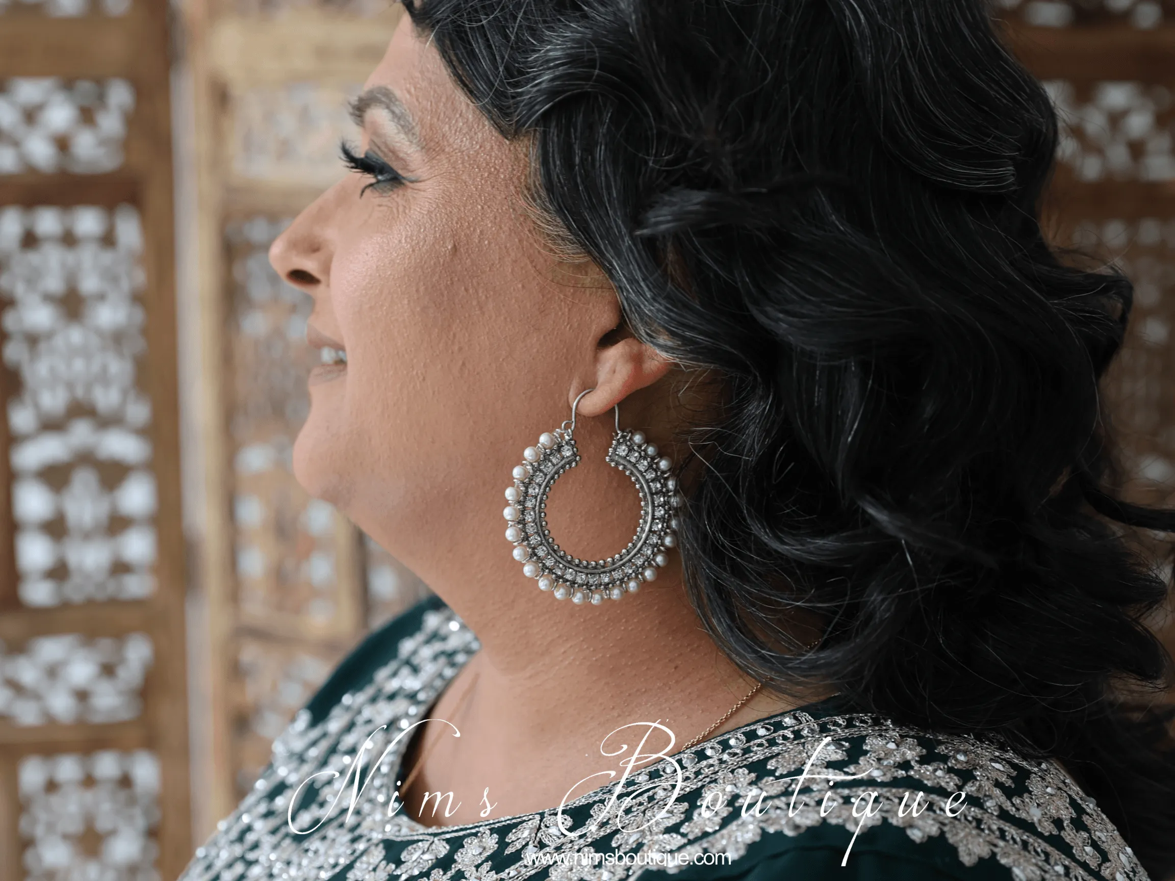 Royal Silver Chand Bali Earrings with Pearl