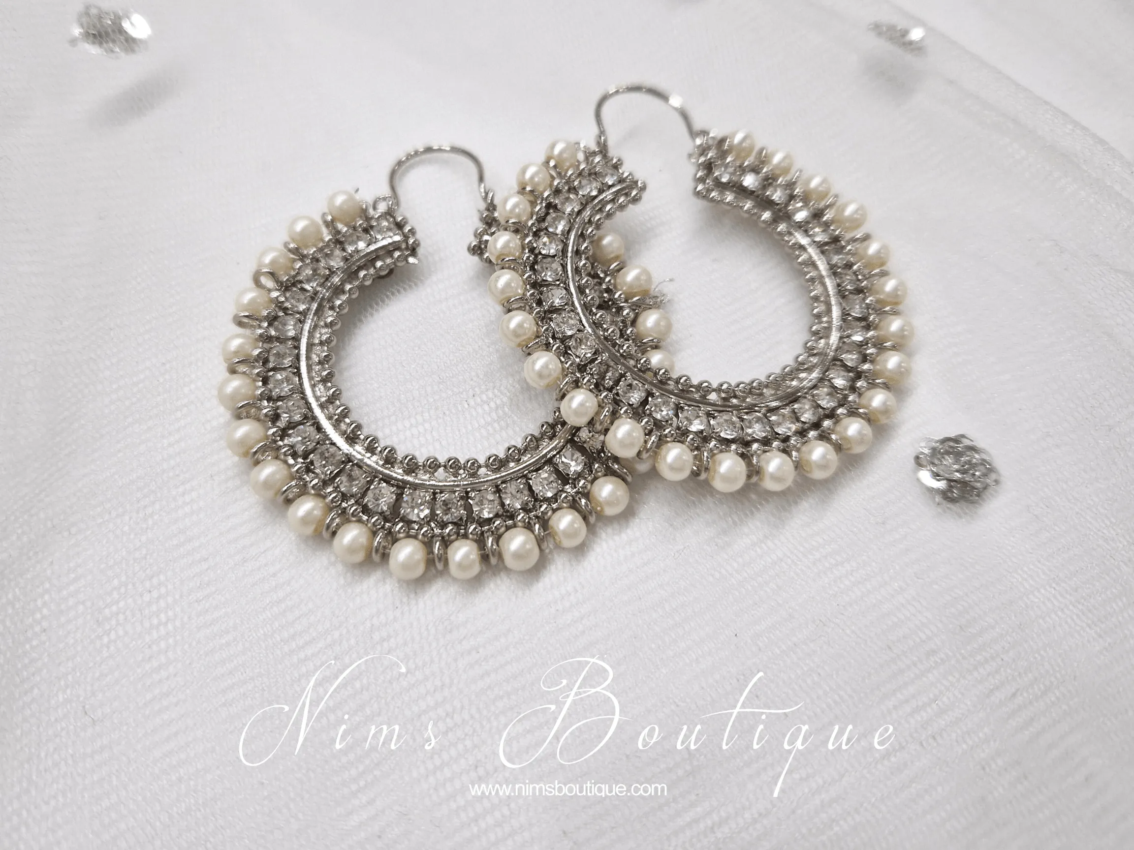 Royal Silver Chand Bali Earrings with Pearl