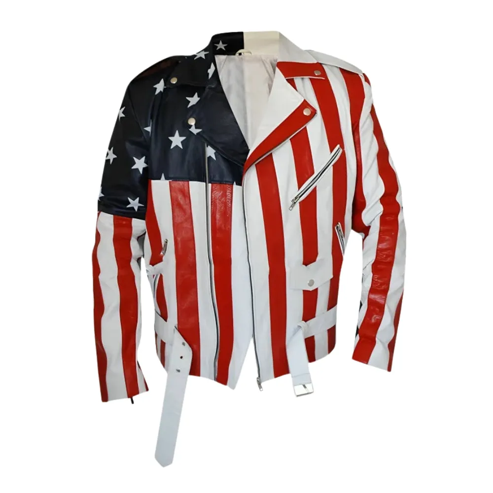 RW Authentic Sheepskin American Flag Leather Jacket