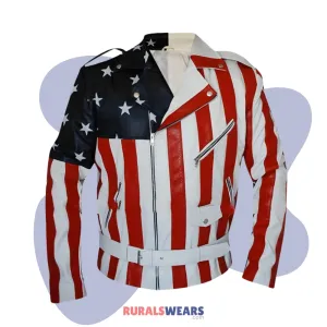 RW Authentic Sheepskin American Flag Leather Jacket