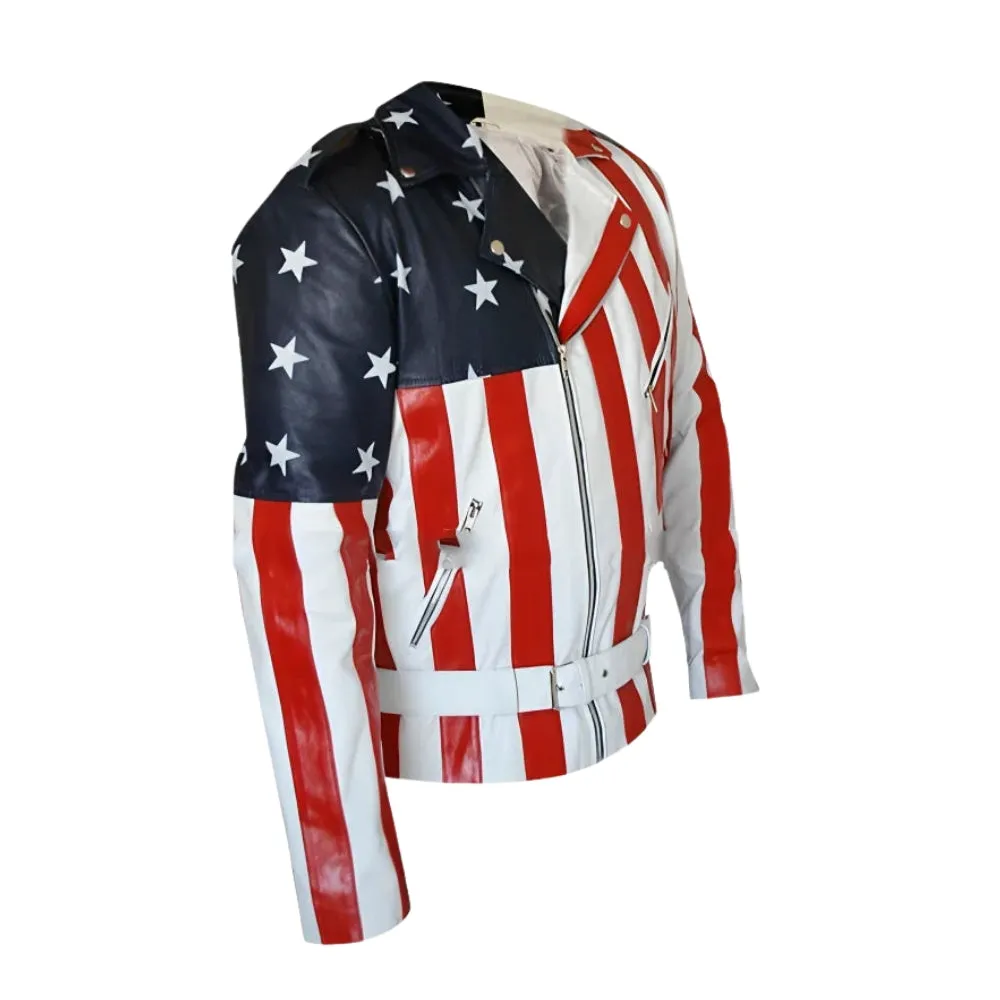 RW Authentic Sheepskin American Flag Leather Jacket