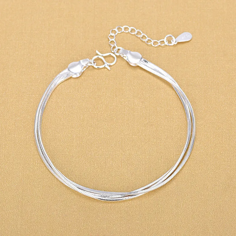 S925 Silver Multilayer Snake Bone Chain Bracelet Simple and versatile anklet