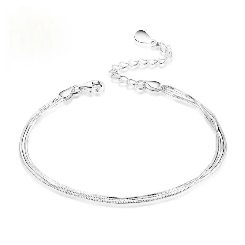 S925 Silver Multilayer Snake Bone Chain Bracelet Simple and versatile anklet
