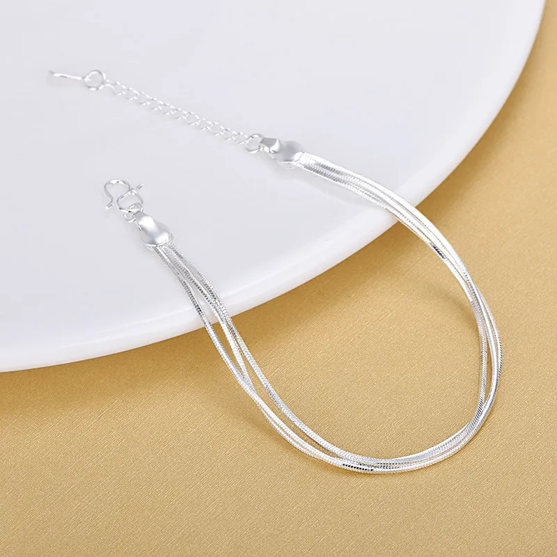 S925 Silver Multilayer Snake Bone Chain Bracelet Simple and versatile anklet