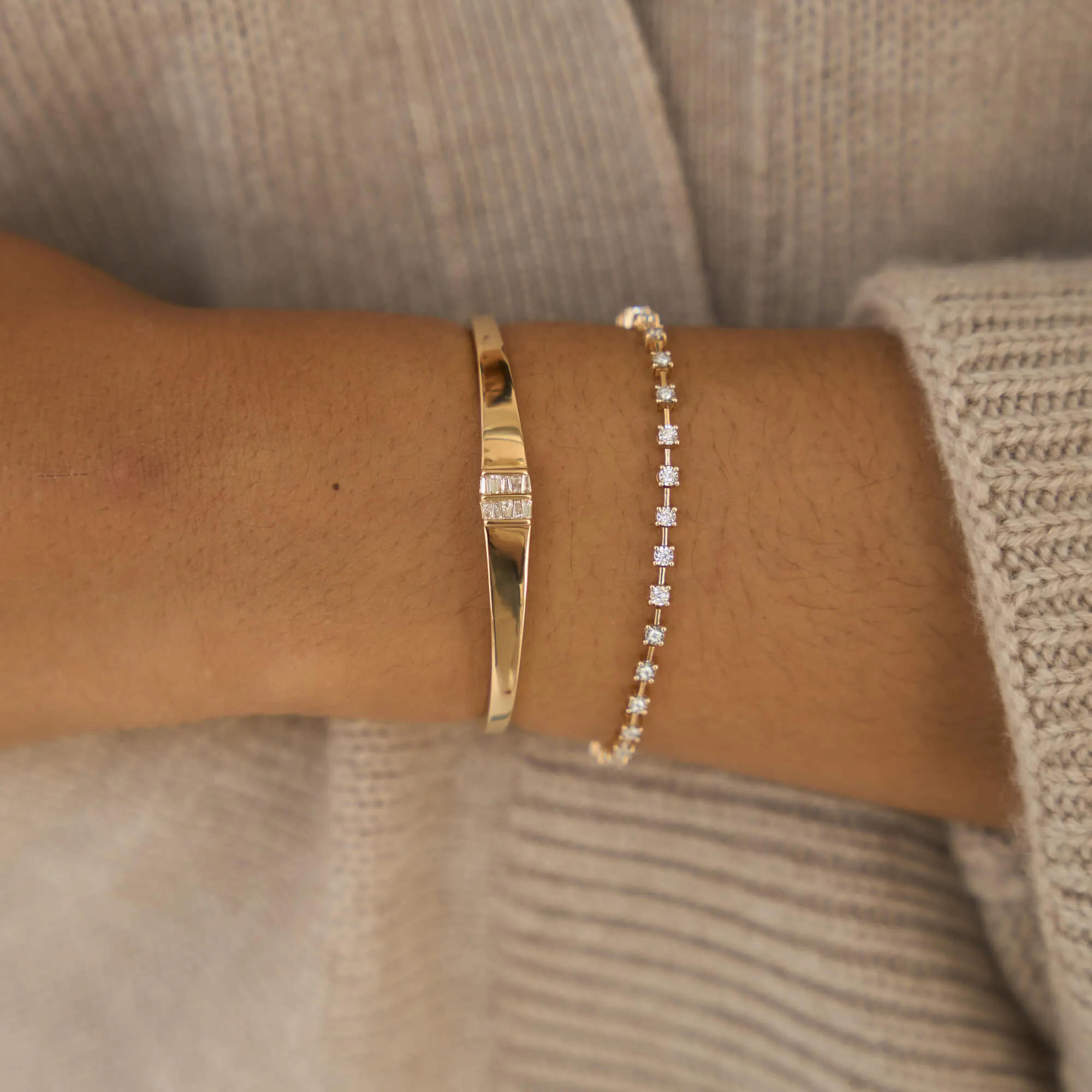Sadie Pearl Tapered Baguette Gold Cuff