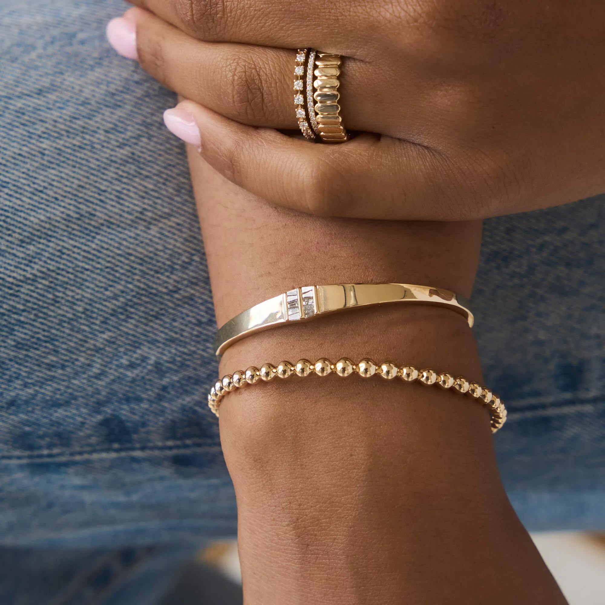 Sadie Pearl Tapered Baguette Gold Cuff