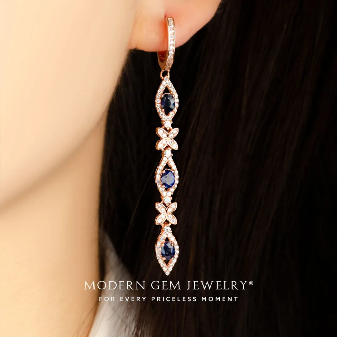 Sapphire Drop Earrings in Rose Gold