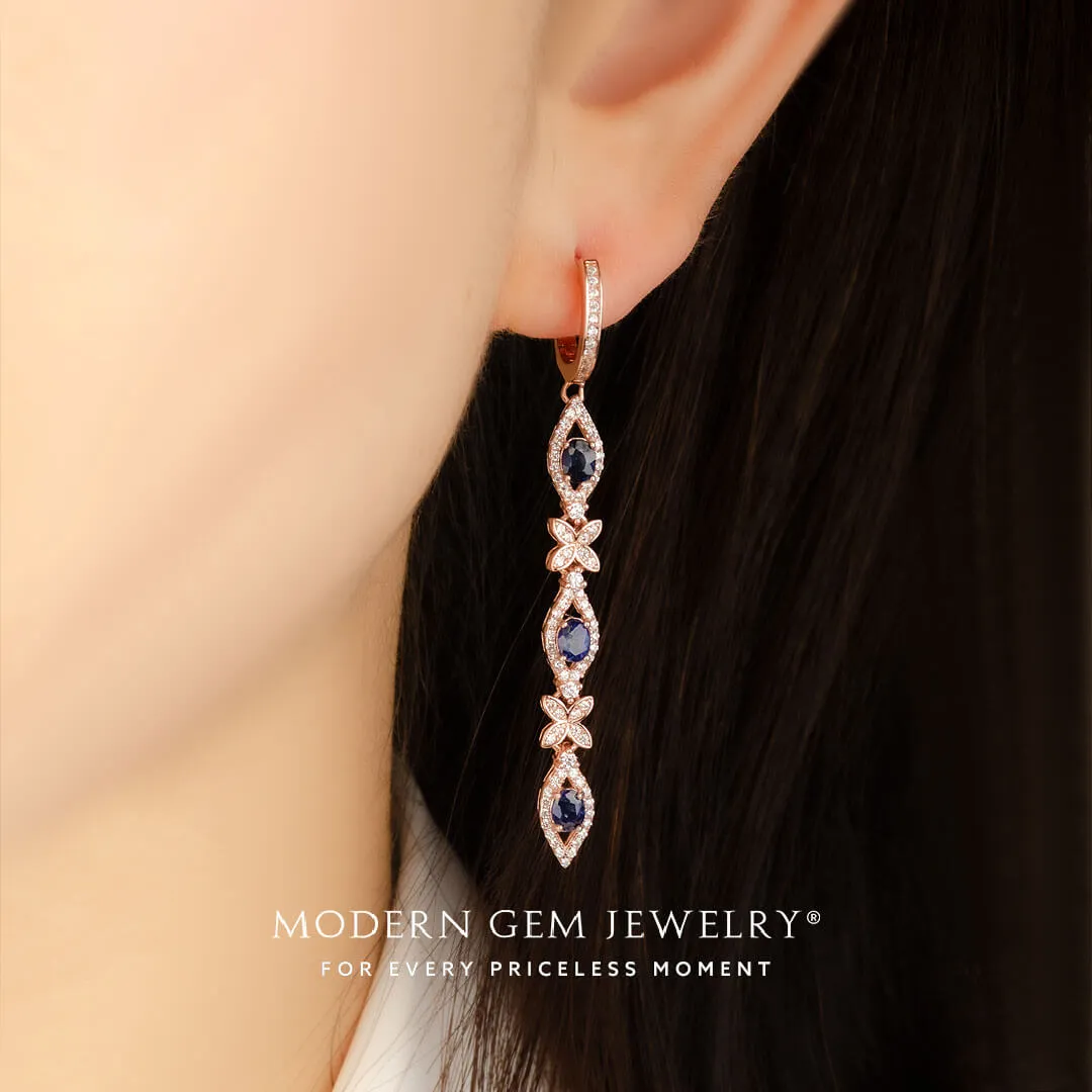 Sapphire Drop Earrings in Rose Gold