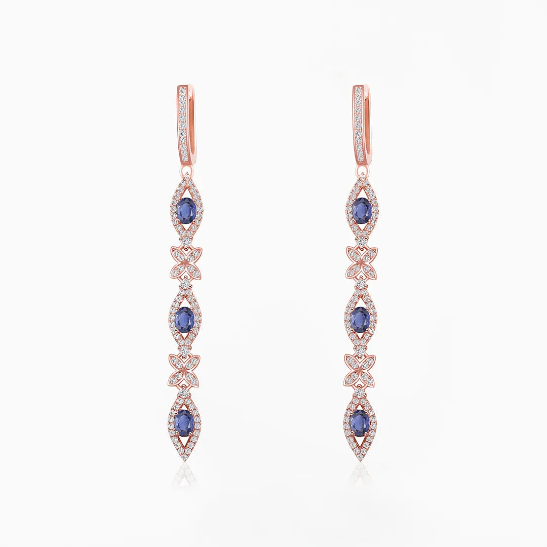 Sapphire Drop Earrings in Rose Gold