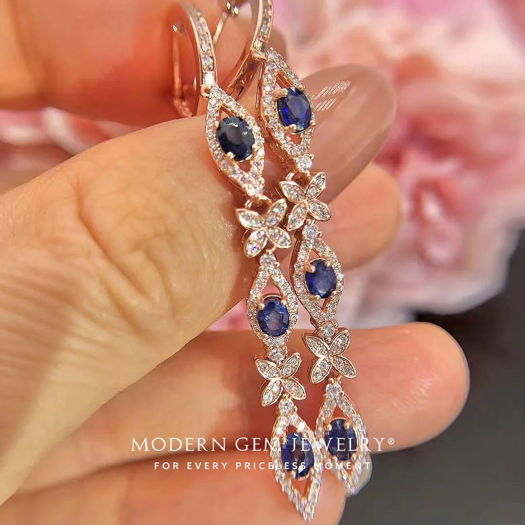 Sapphire Drop Earrings in Rose Gold