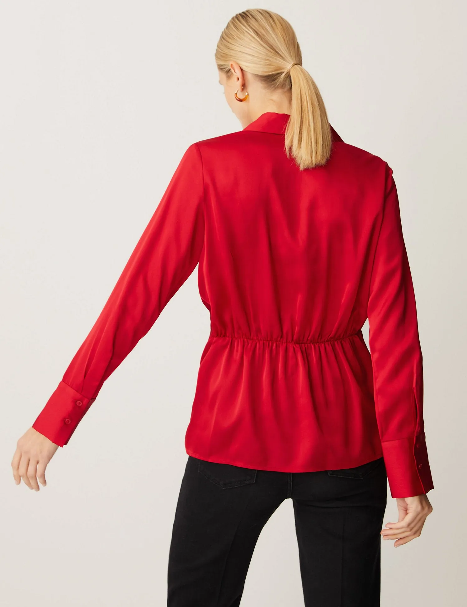 Satin Collared Wrap Blouse