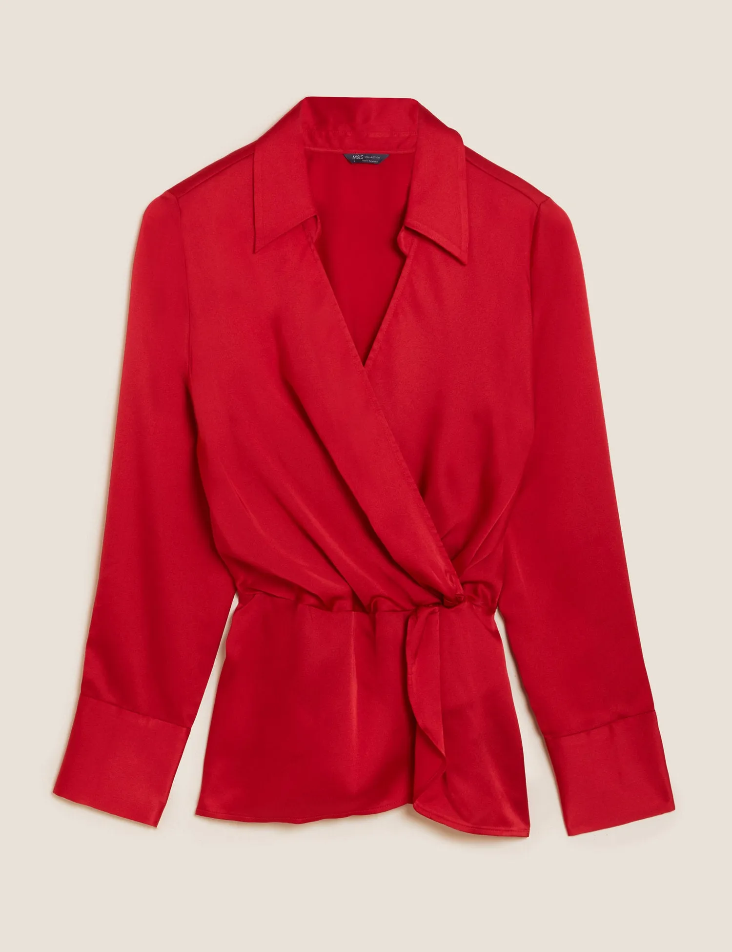 Satin Collared Wrap Blouse