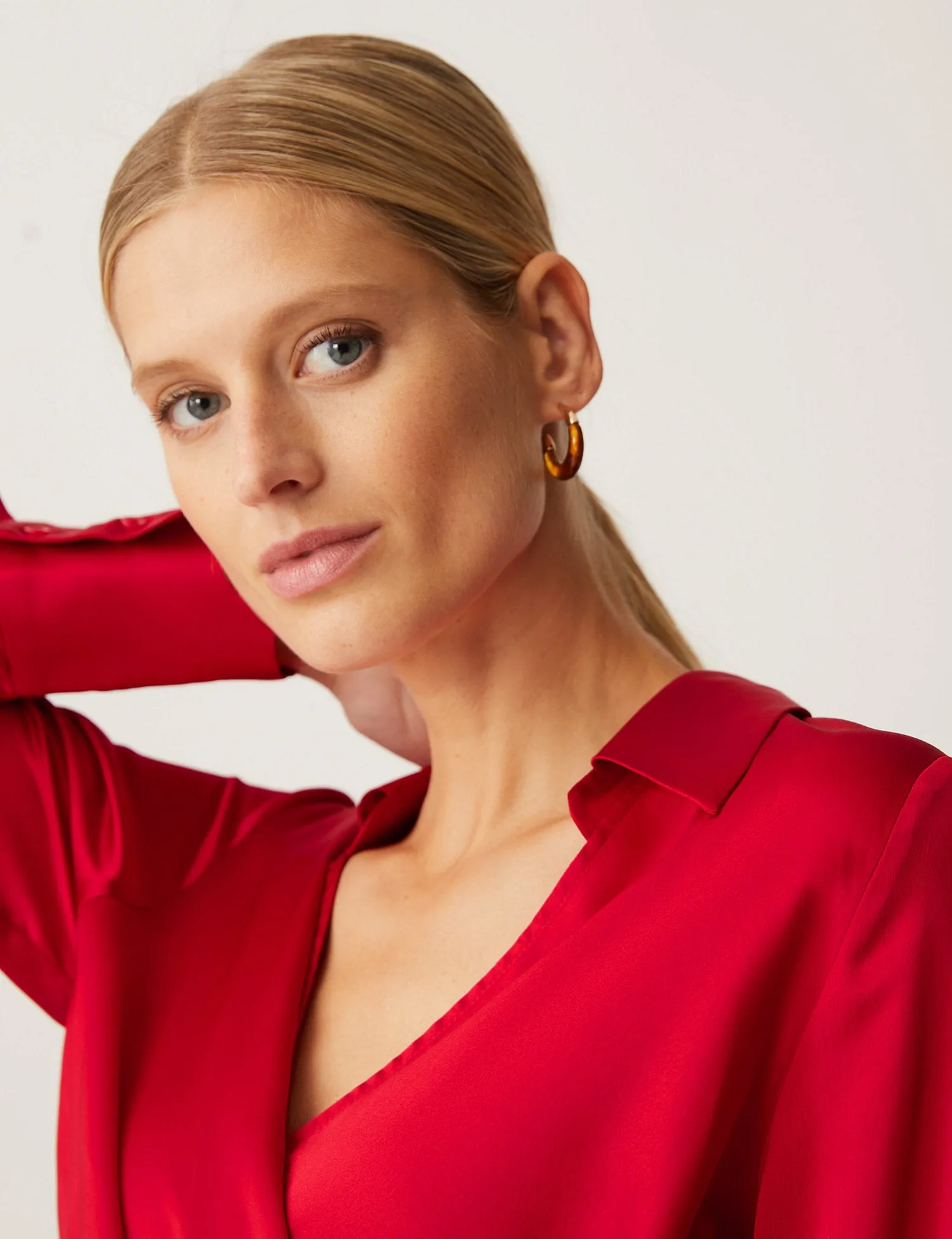 Satin Collared Wrap Blouse