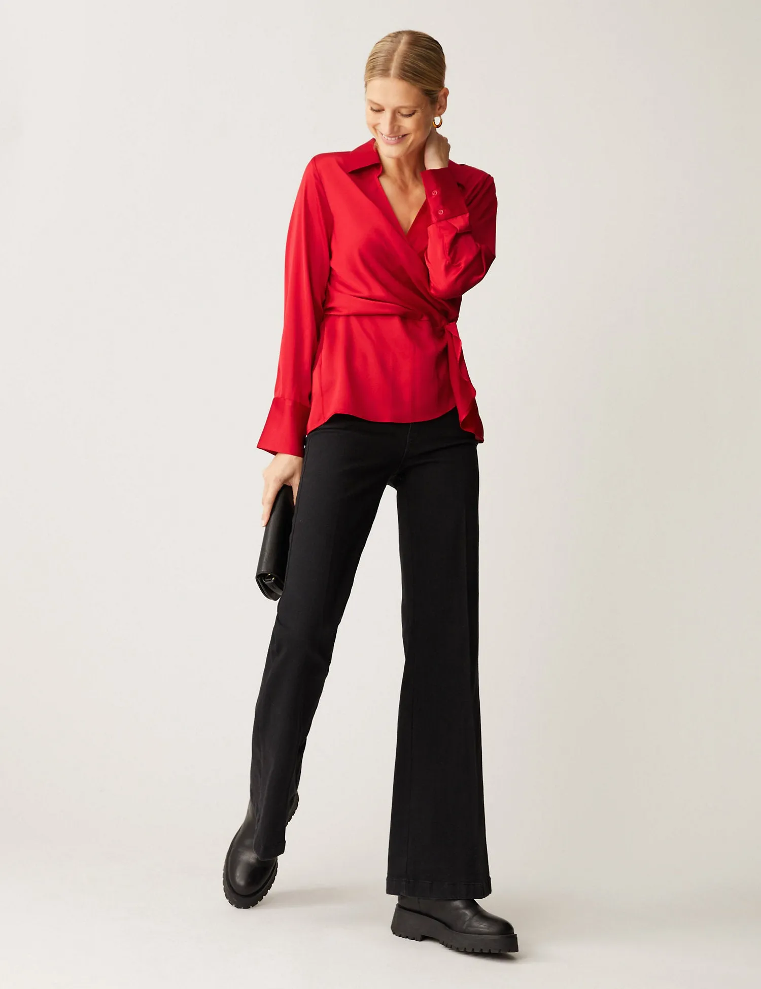 Satin Collared Wrap Blouse