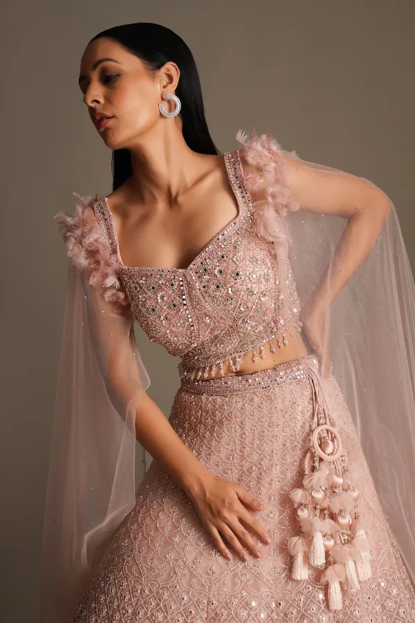 Sequins Detailed Light Pink Lehenga Set