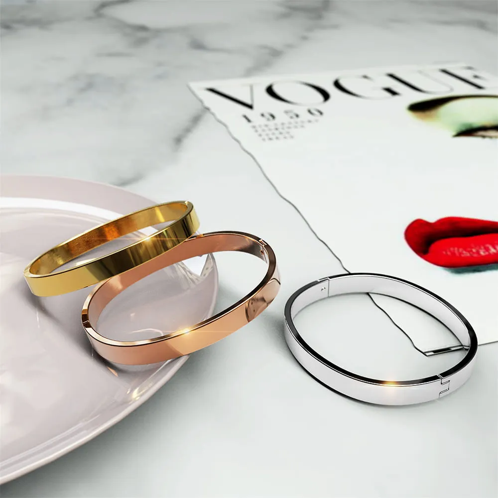 Serena Solid Flat Hinged Bangle in Rose Gold