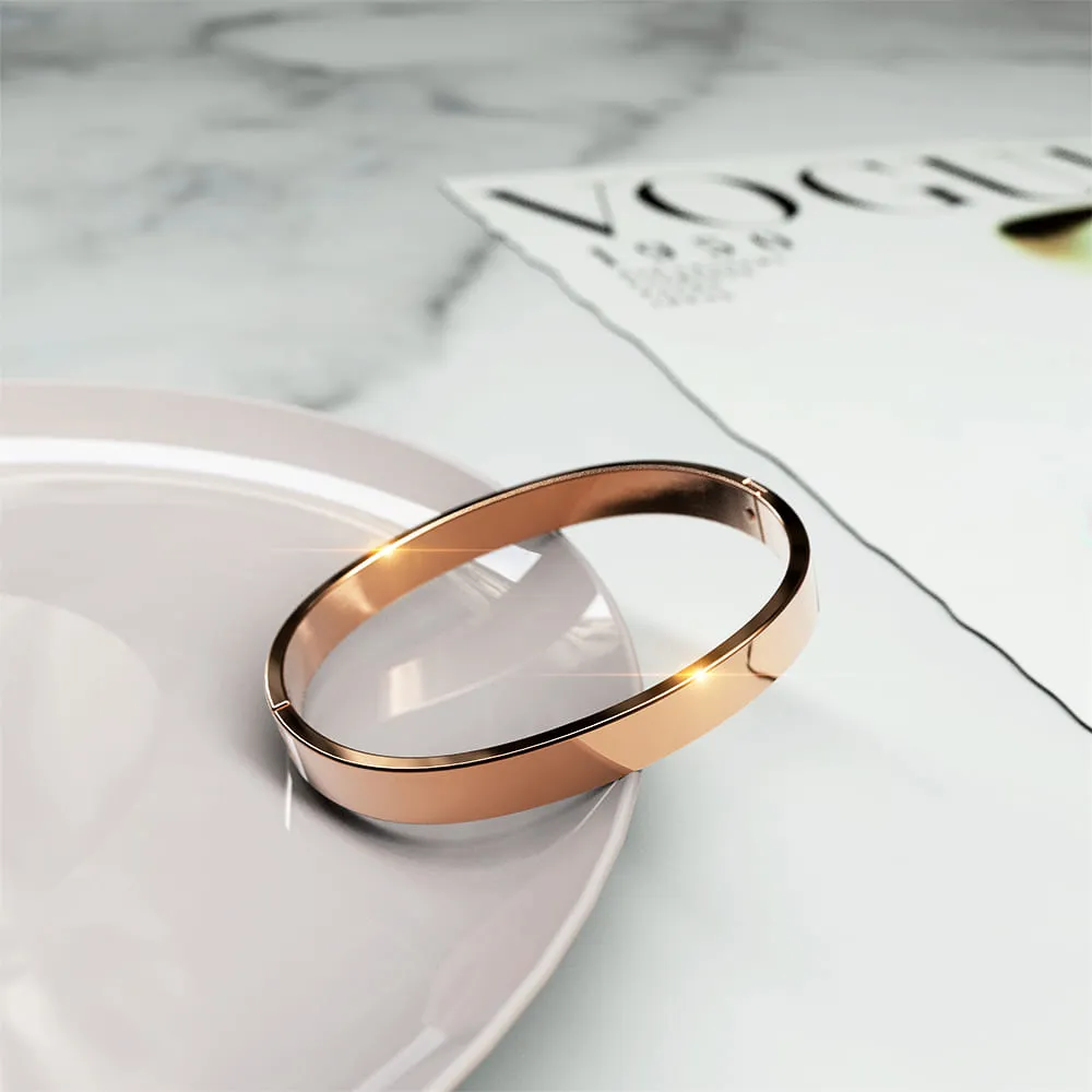 Serena Solid Flat Hinged Bangle in Rose Gold