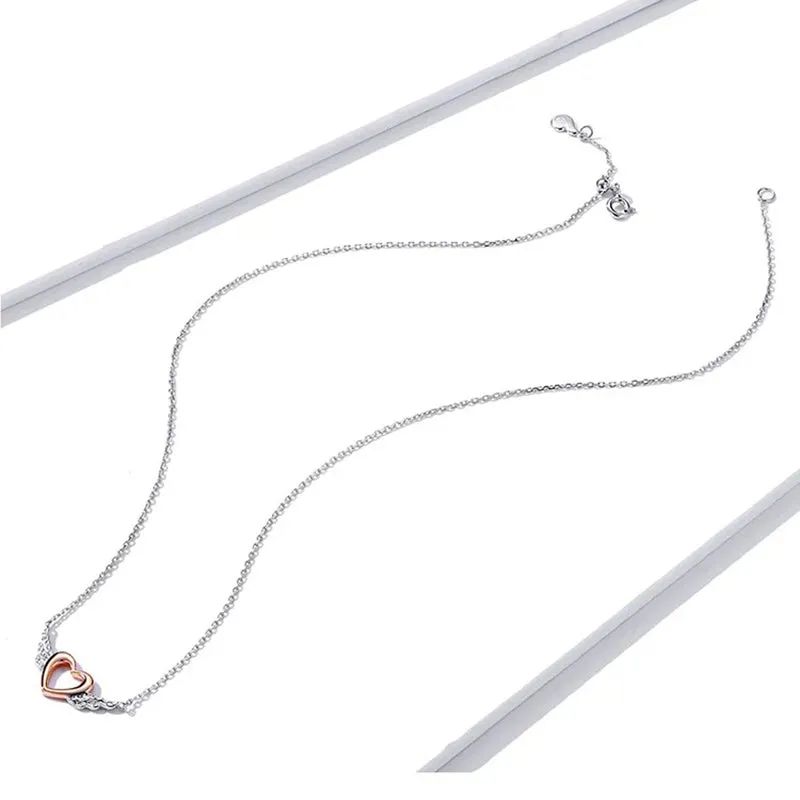Silver 925 Heart with Wings Minimalist Simple Chain Necklace for Women Rose Gold Color Jewelry Bijoux