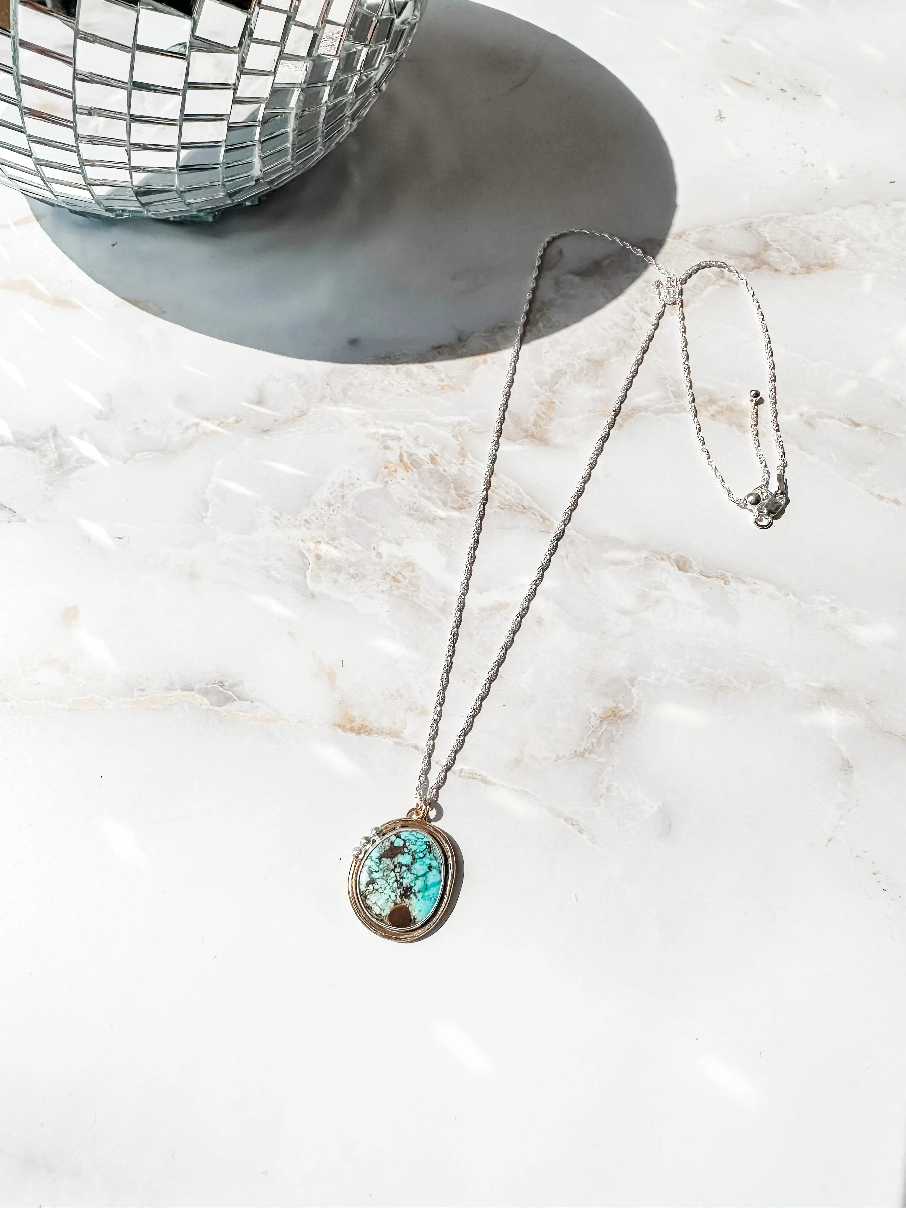 Silver Beaded Turquoise Adjustable Necklace