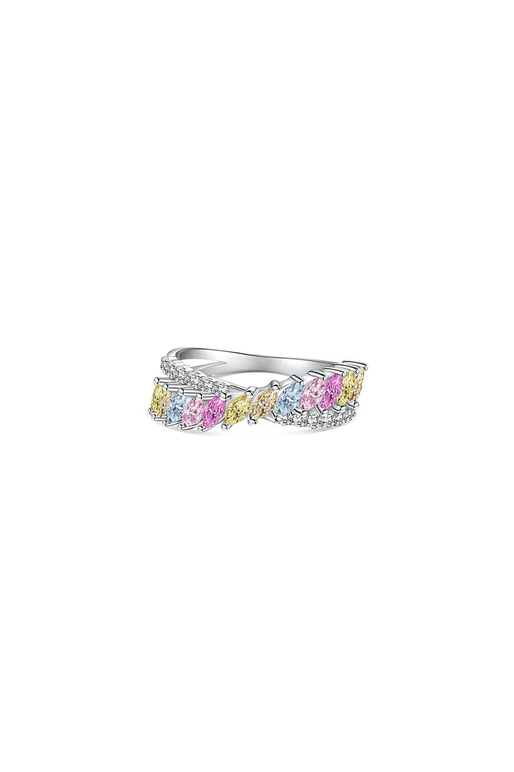 Silver Cross Shaped 5A Cubic Zirconia Colorful Agate Twisted Ring