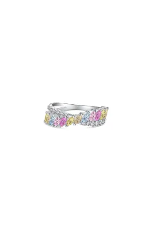 Silver Cross Shaped 5A Cubic Zirconia Colorful Agate Twisted Ring