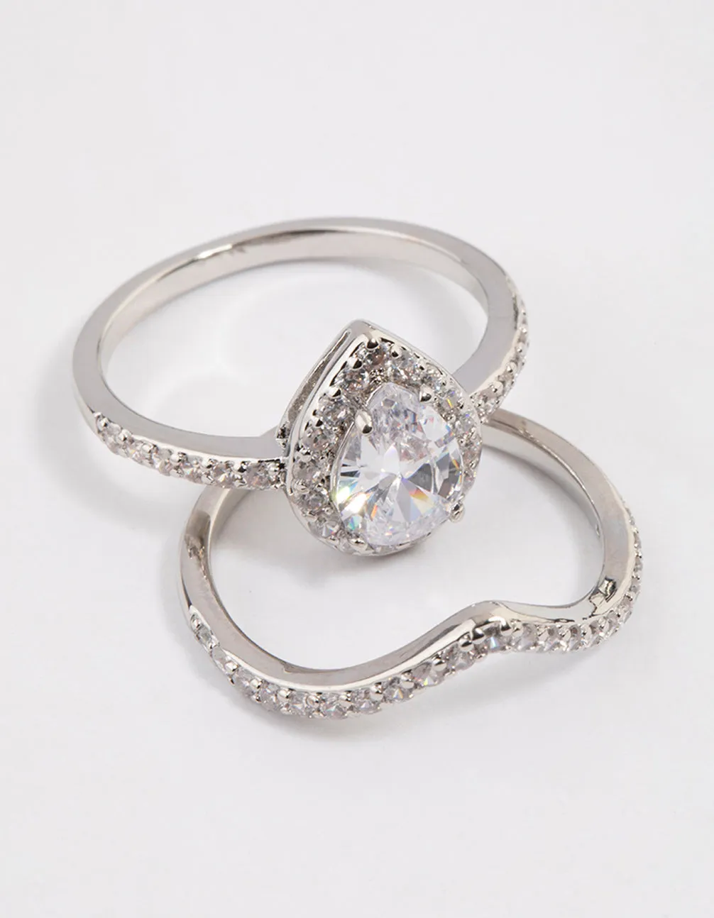 Silver Crowned Pear Crystal Ring