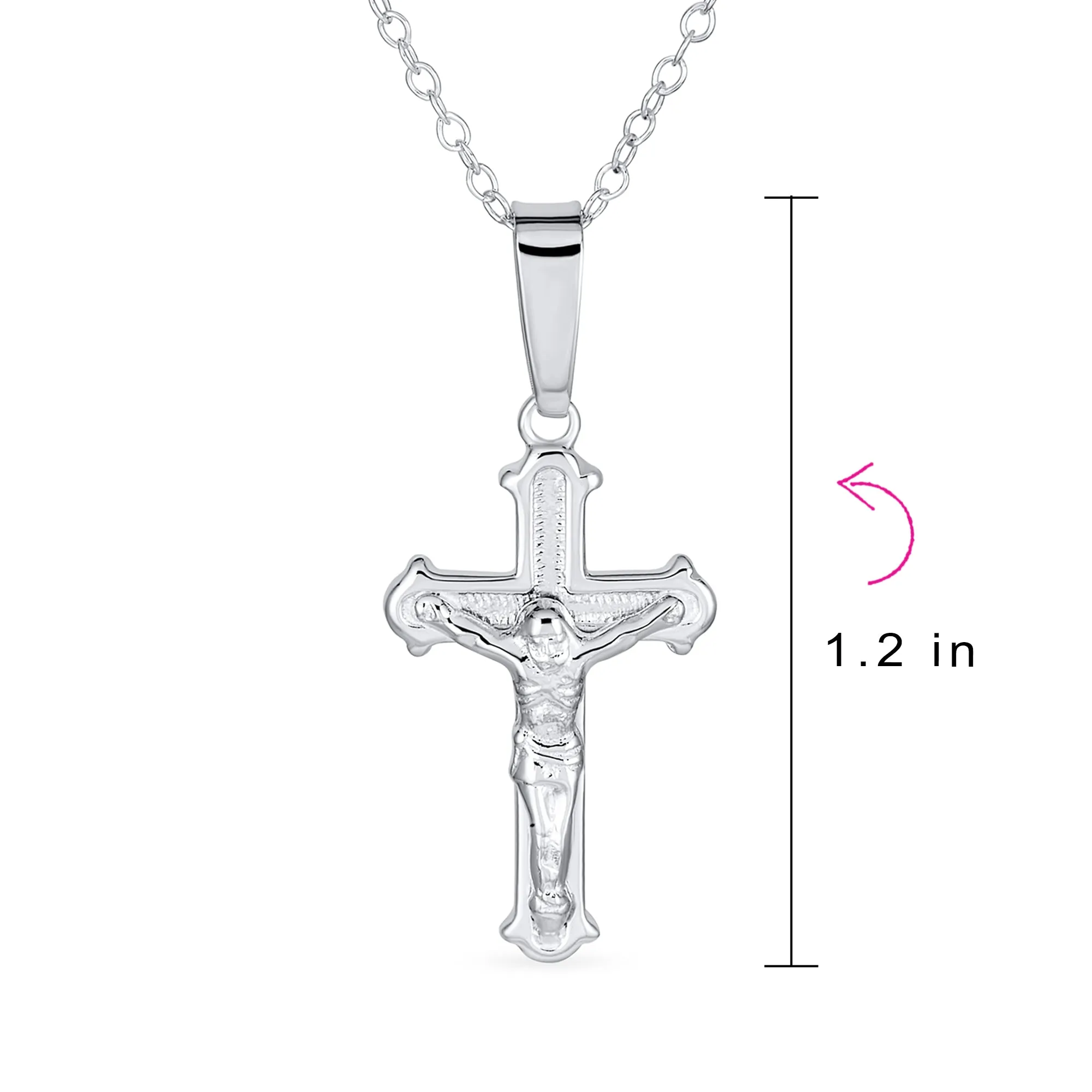 Simple Christian Catholic Pendant Necklace with Jesus Crucifix Cross Sterling Silver Chain