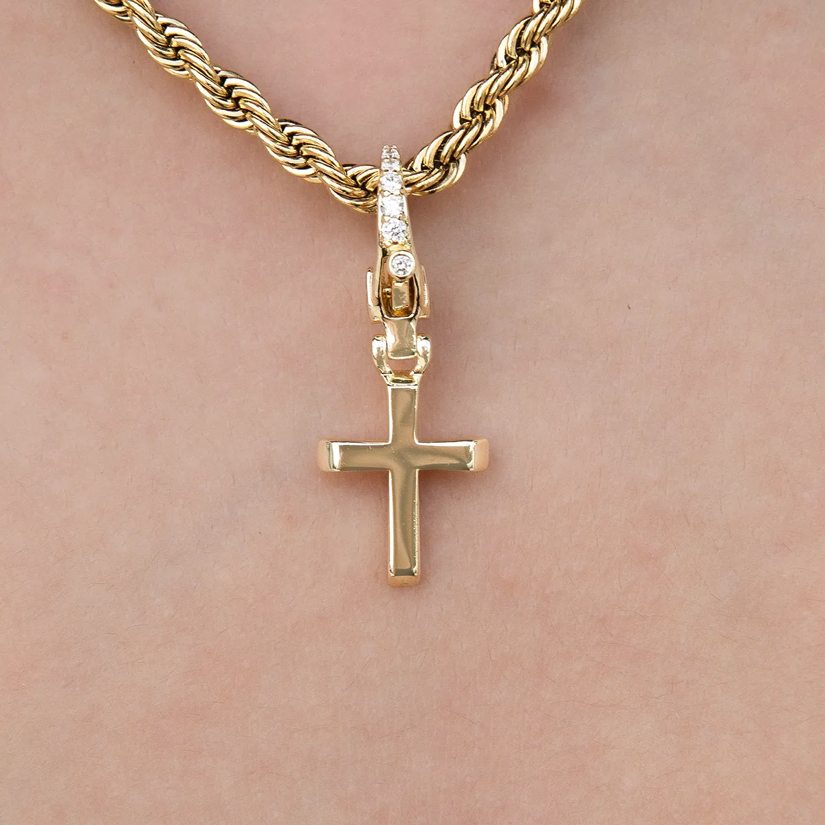 Simple Cross Clip On Pendant in Yellow Gold