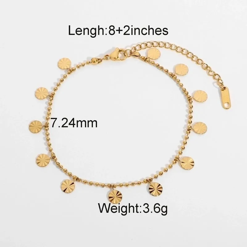 Simple Stainless Steel Beaded Disc Pendant Anklet