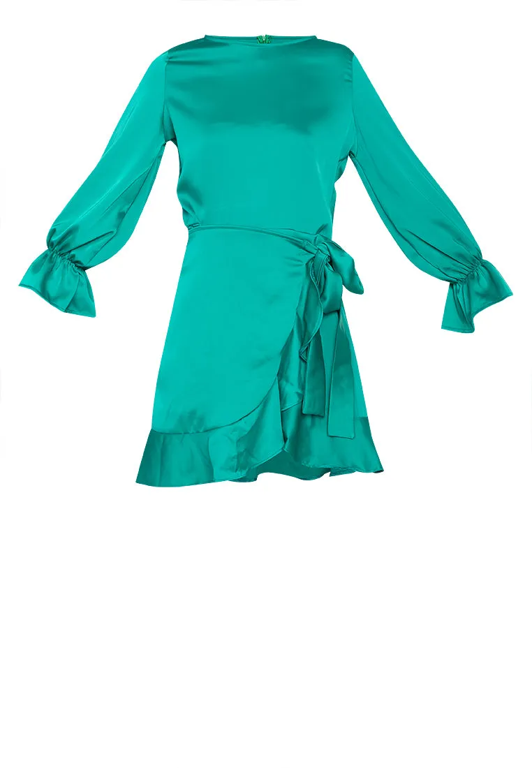 Sleek Satin Stunner Dress Emerald Green