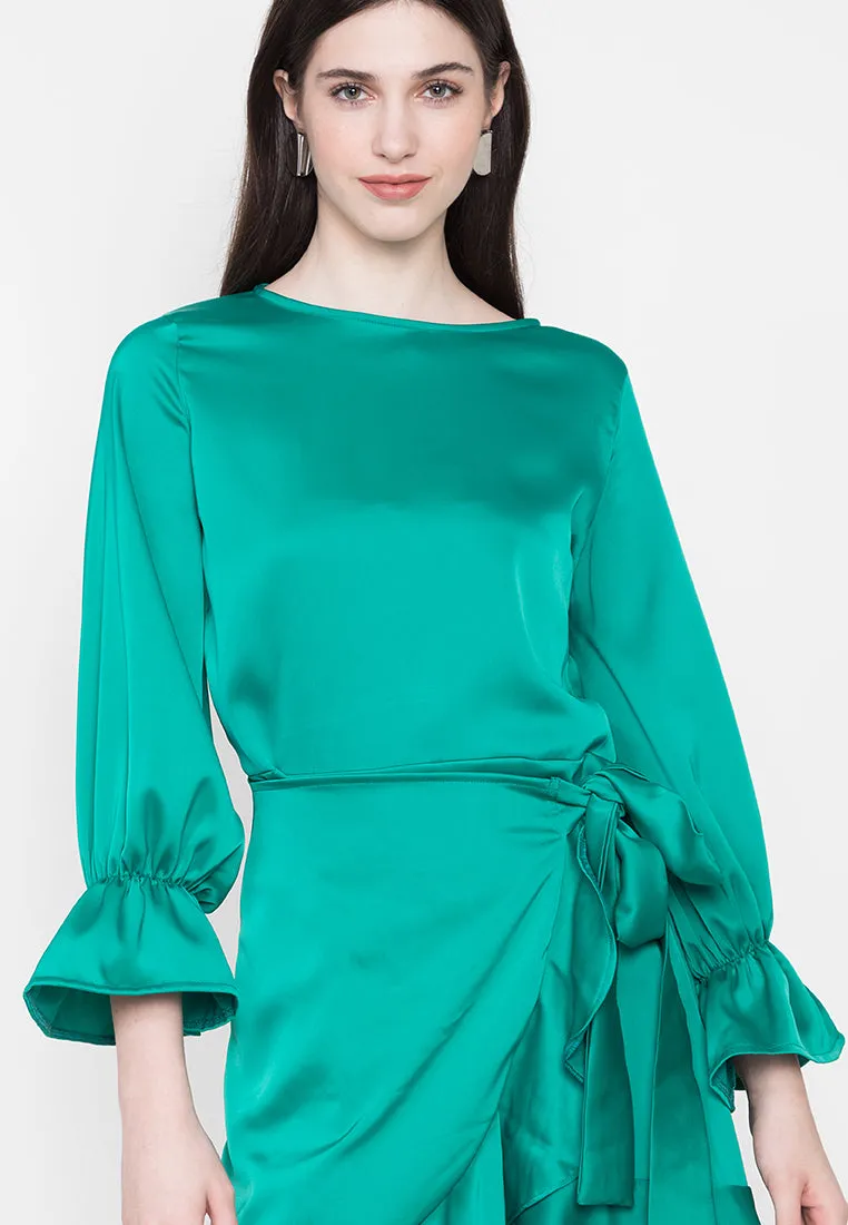 Sleek Satin Stunner Dress Emerald Green