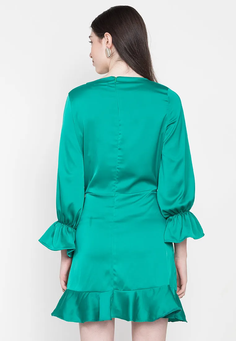 Sleek Satin Stunner Dress Emerald Green