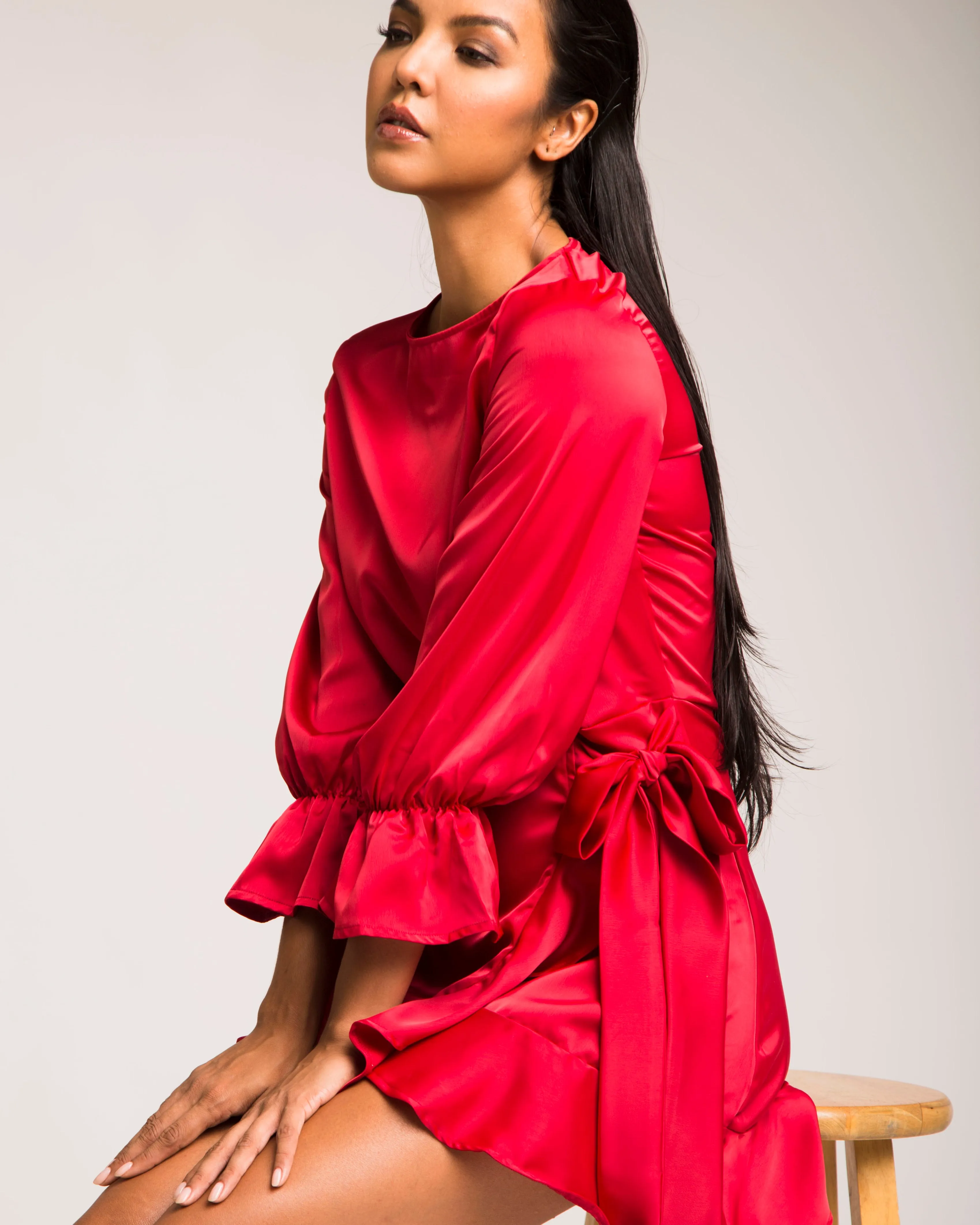 Sleek Satin Stunner Dress Red