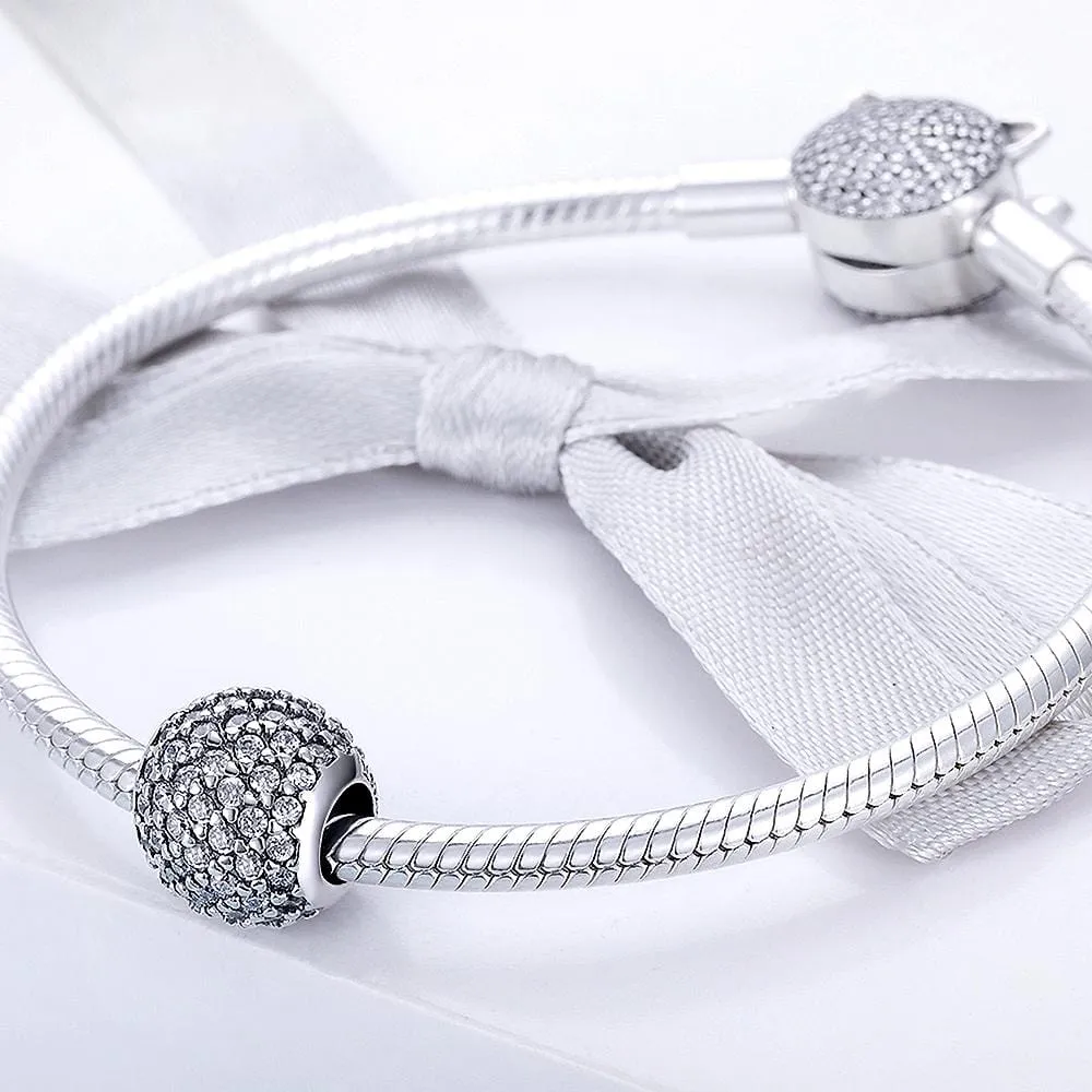 Solid 925 Sterling Silver Dazzling CZ Round Charm