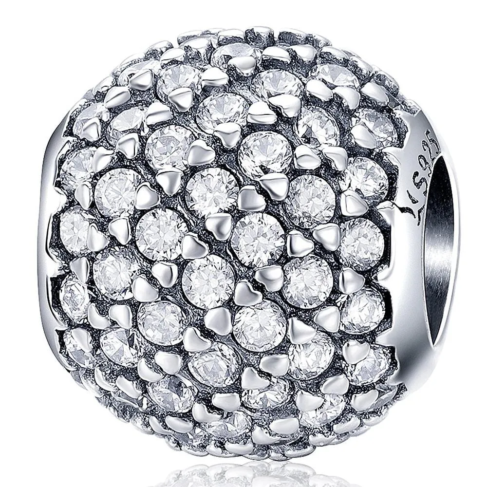 Solid 925 Sterling Silver Dazzling CZ Round Charm