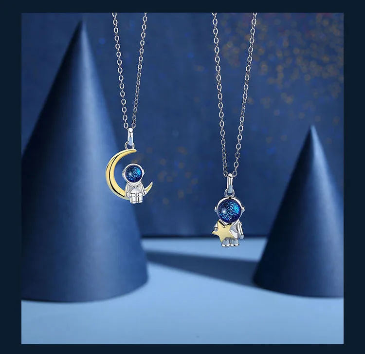 Spaceman Astronaut Titanium Steel Couple Necklace